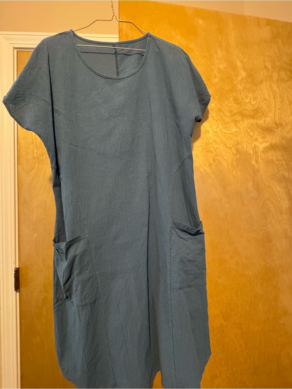 Simple Blue Pocket Shift Dress